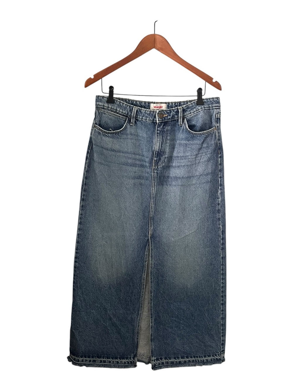 Wrangler Blue Denim Maxi Skirt with Front Slit